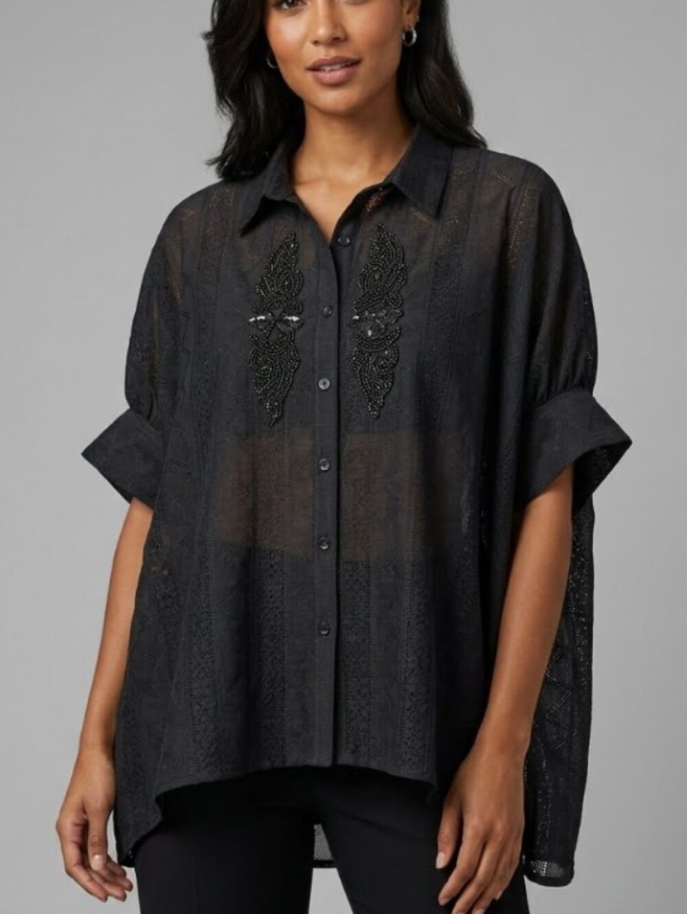 POL Black Embellished Button-Down Shirt Size S NEW
